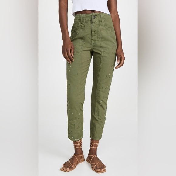 Veronica Beard Pants - Veronica Beard Arya Twill Carpenter Pants Green Paint Splatter Size 28 NWT